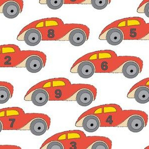 vintage red cars with numbers 