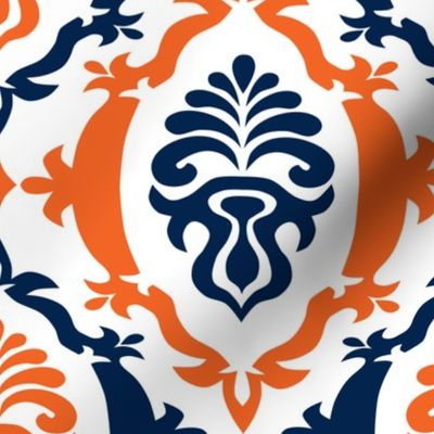 Navy and orange team color  Damask