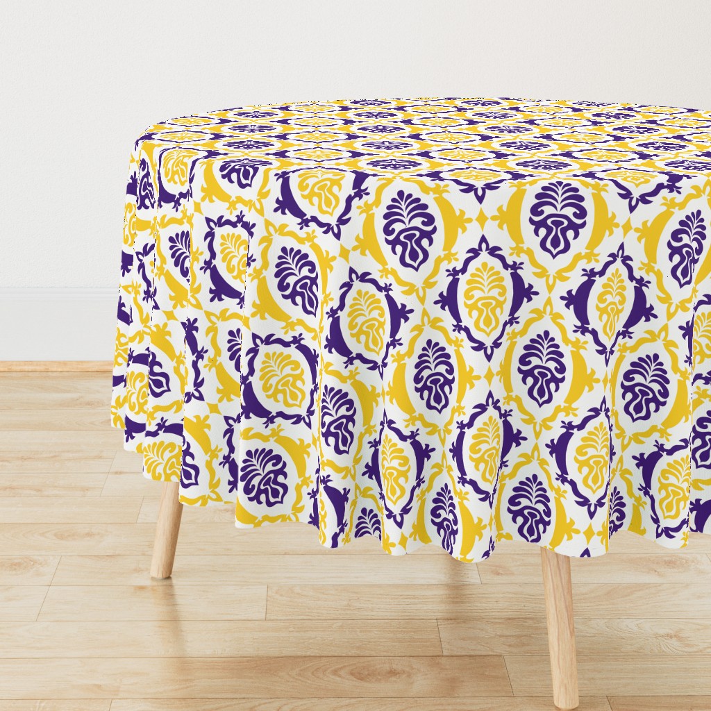 Purple and yellow team color damask