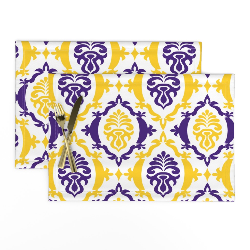 Purple and yellow team color damask