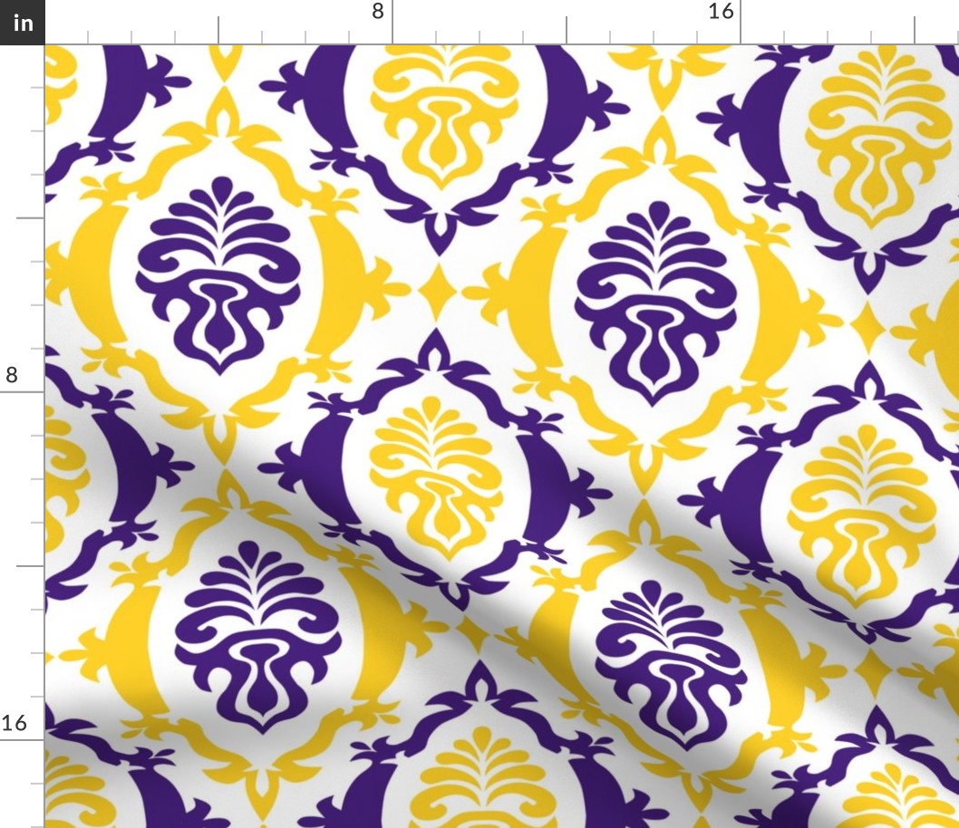 Purple and yellow team color damask