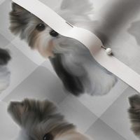 Puppy on Plaid - Shades of Grey - abt. 3  2/3" tall