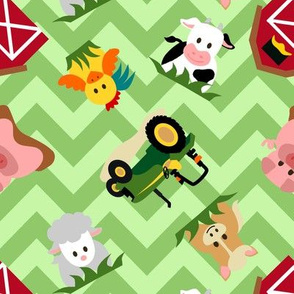 Farm Animal Chevron Green