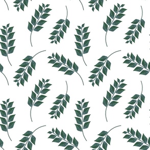 Small Green  Branches on White Upholstery Fabric