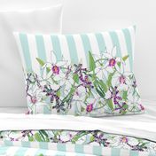 White Orchids on Aqua Stripes 150