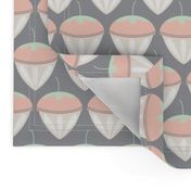 coral pink acorns on solid grey background