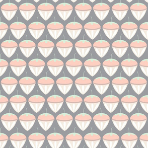 coral pink acorns on solid grey background