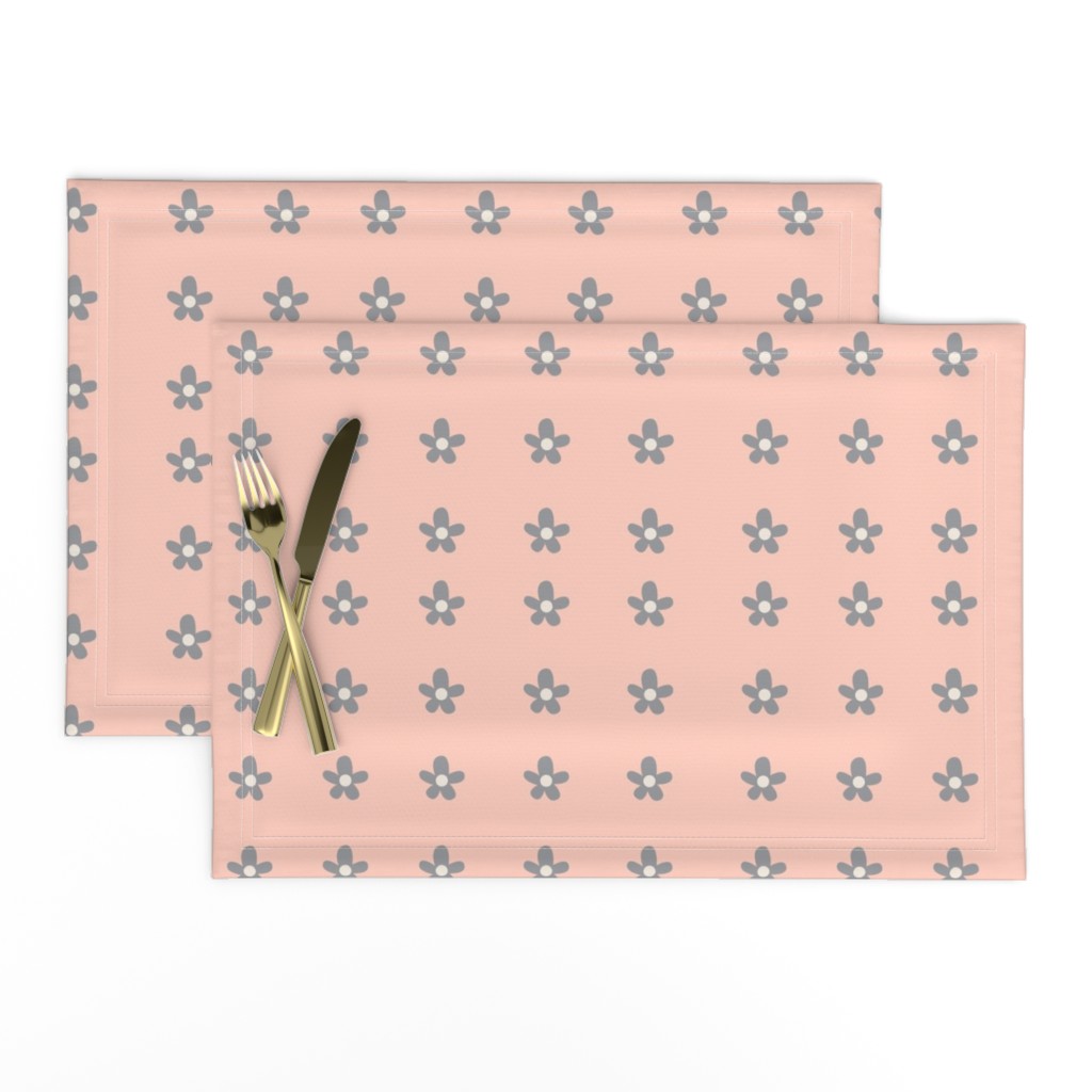 little grey flowers on coral pink solid background