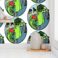 Seahorse Carousel Character in Neon Green