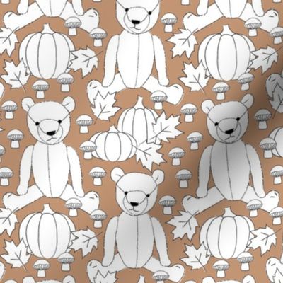 white fall teddy bears on brown