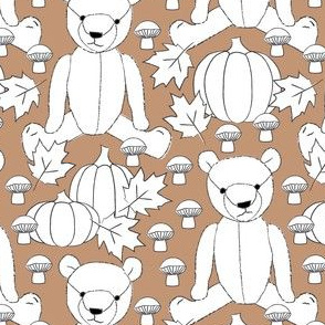 white fall teddy bears on brown
