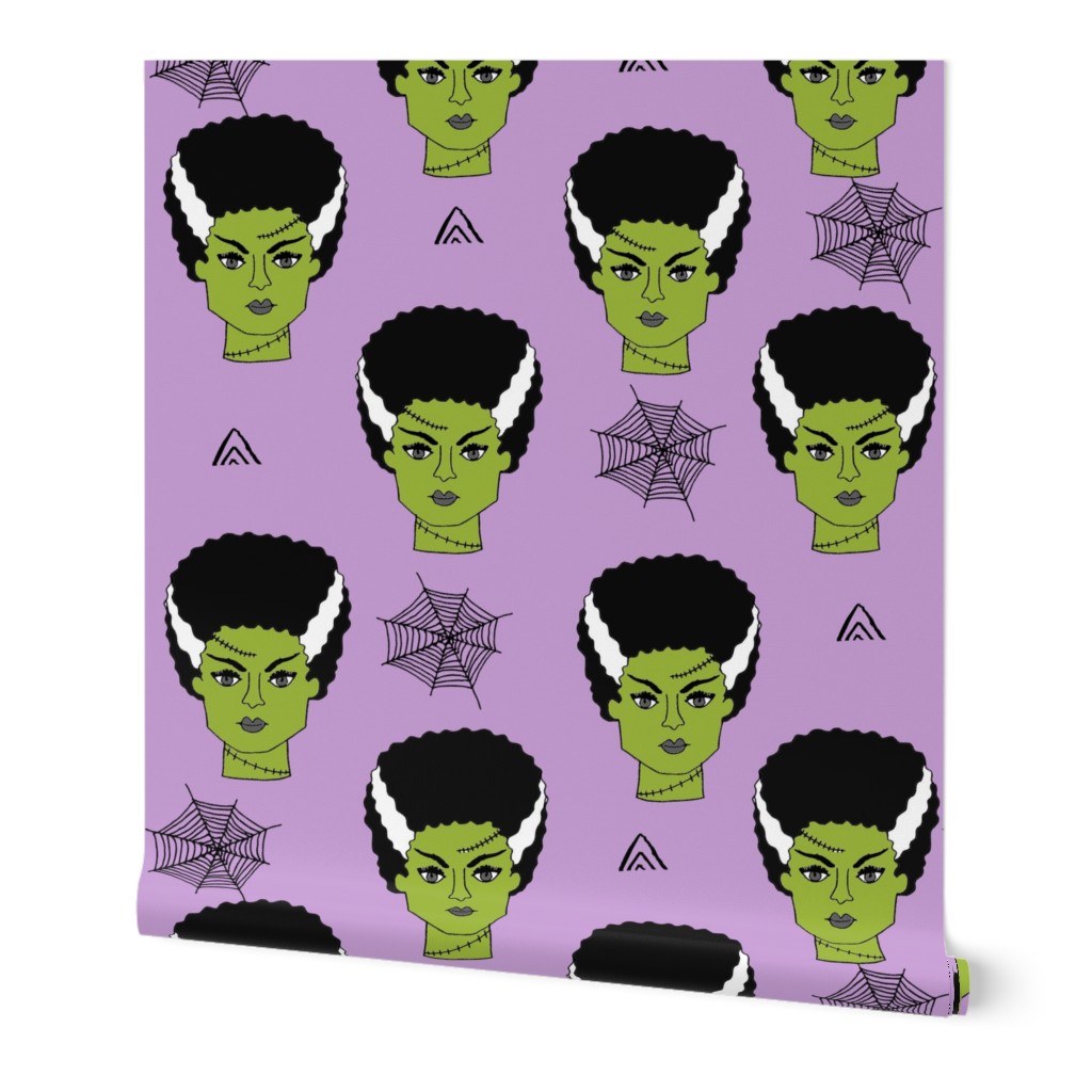 Bride of frankenstein halloween character cute seasonal fall october fabric // purple by andrea lauren