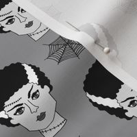 Bride of frankenstein halloween character cute seasonal fall october fabric // grey and white by andrea lauren