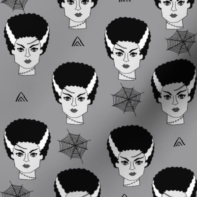 Bride of frankenstein halloween character cute seasonal fall october fabric // grey and white by andrea lauren