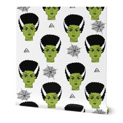 Bride of frankenstein halloween character cute seasonal fall october fabric // white green by andrea lauren