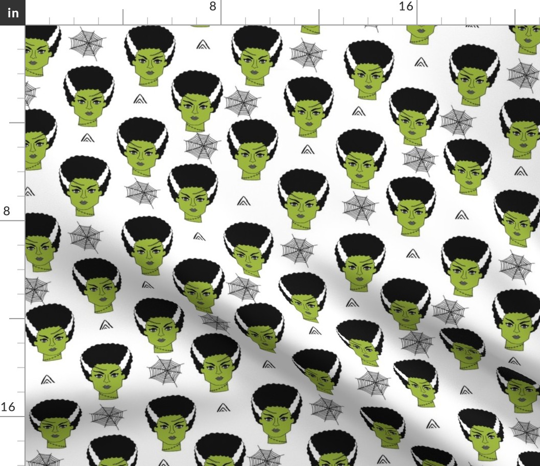 Bride of frankenstein halloween character cute seasonal fall october fabric // white green by andrea lauren