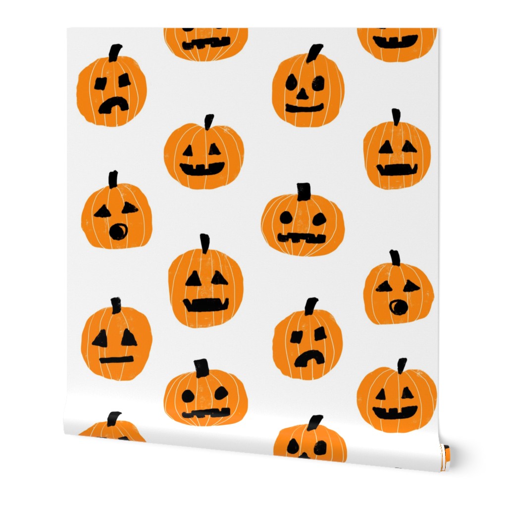 pumpkin halloween cute fabric  jack-o'-lantern white orange