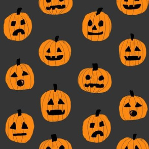 pumpkin halloween cute fabric  jack-o'-lantern grey