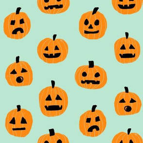 pumpkin halloween cute fabric  jack-o'-lantern minty