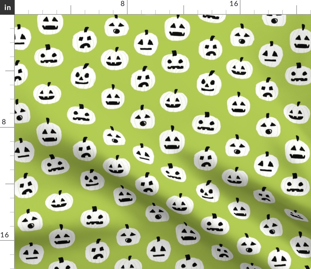 pumpkin halloween cute fabric  jack-o'-lantern bright green