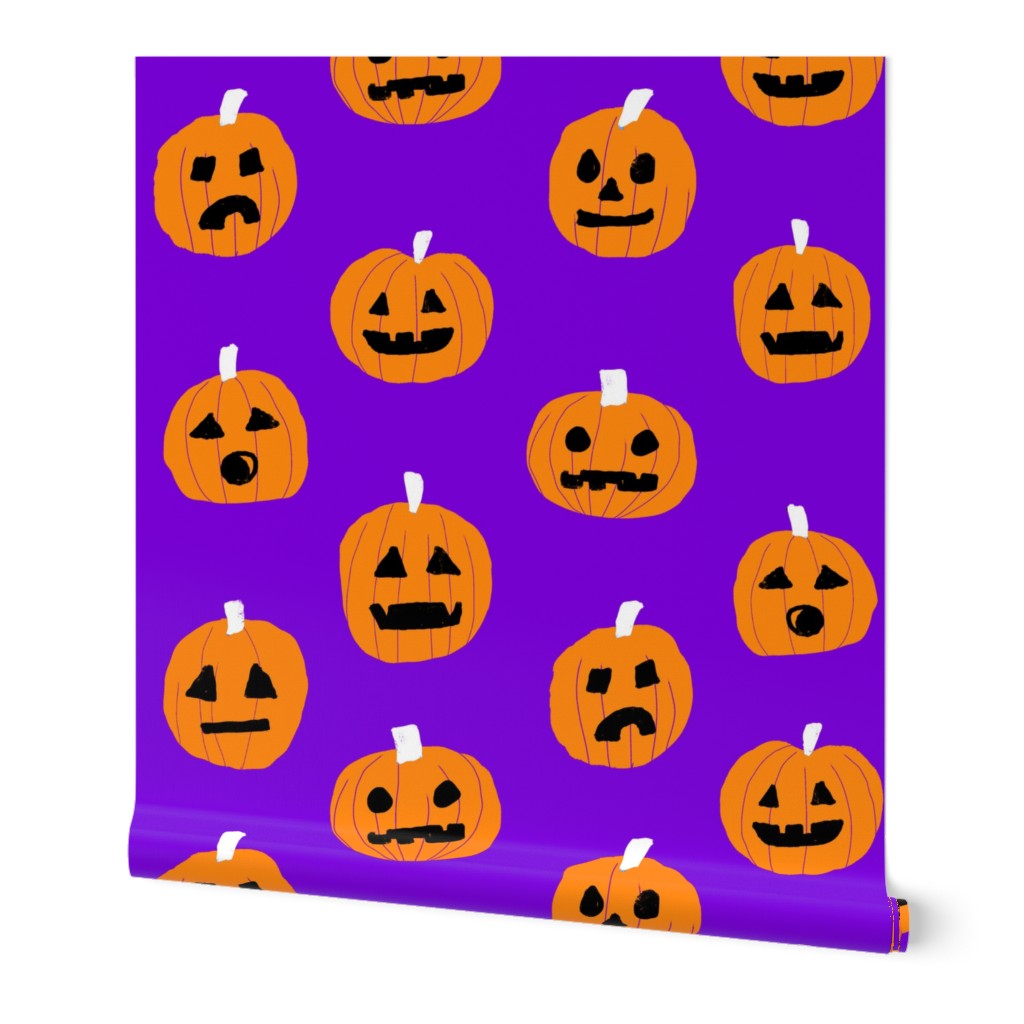 pumpkin halloween cute fabric  jack-o'-lantern purple 