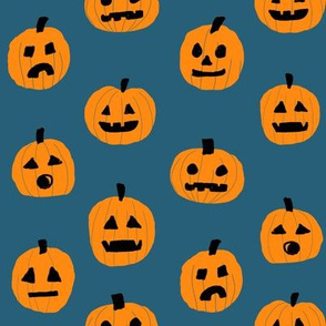 pumpkin halloween cute fabric  jack-o'-lantern blueish