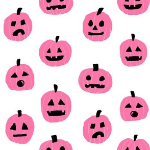 pumpkin halloween cute fabric  jack-o'-lantern white pink