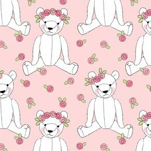 white teddy bears and roses on pink