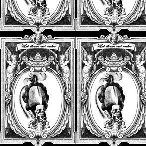6 Marie Antoinette french France Queen Empress poufs skulls skeletons Victorian  Baroque Rococo Princess cherubs angels crowns tiara let them eat cake monochrome black white elegant gothic lolita borders frames medallions  morbid macabre scary parody cari