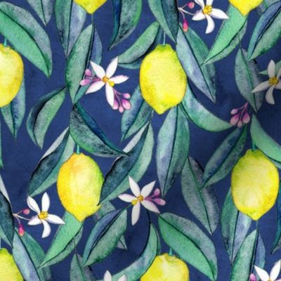 When Life Gives You Lemons - watercolor lemons on dark blue