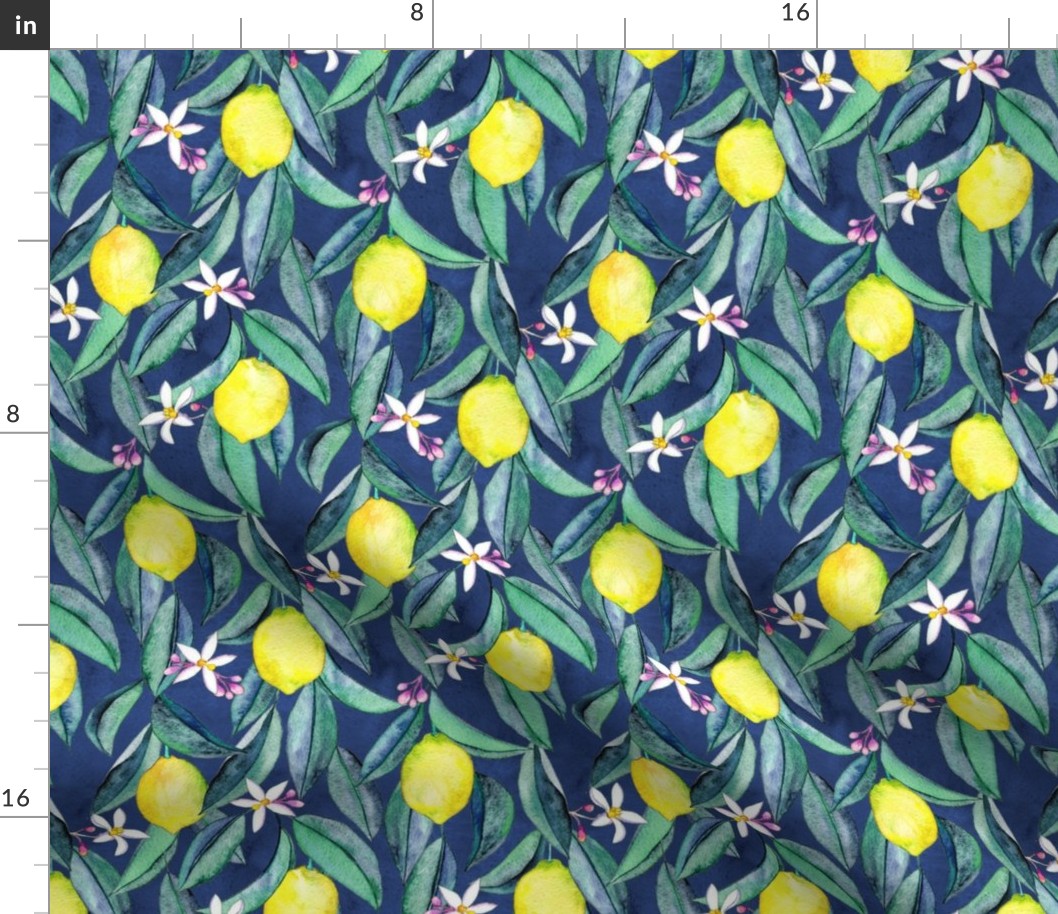 When Life Gives You Lemons - watercolor lemons on dark blue