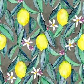 When Life Gives You Lemons - watercolor lemons on grey