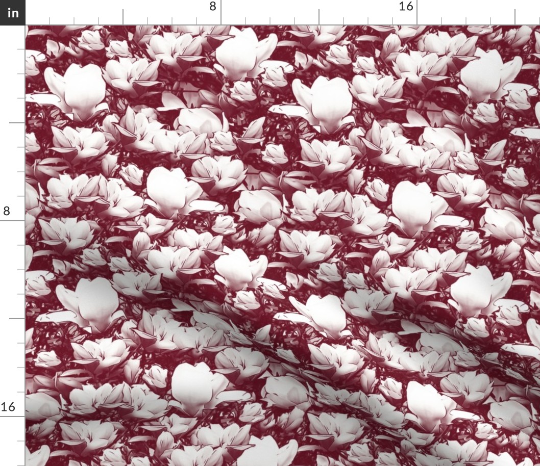 Magnolias Reddish Burgundy Upholstery Fabric