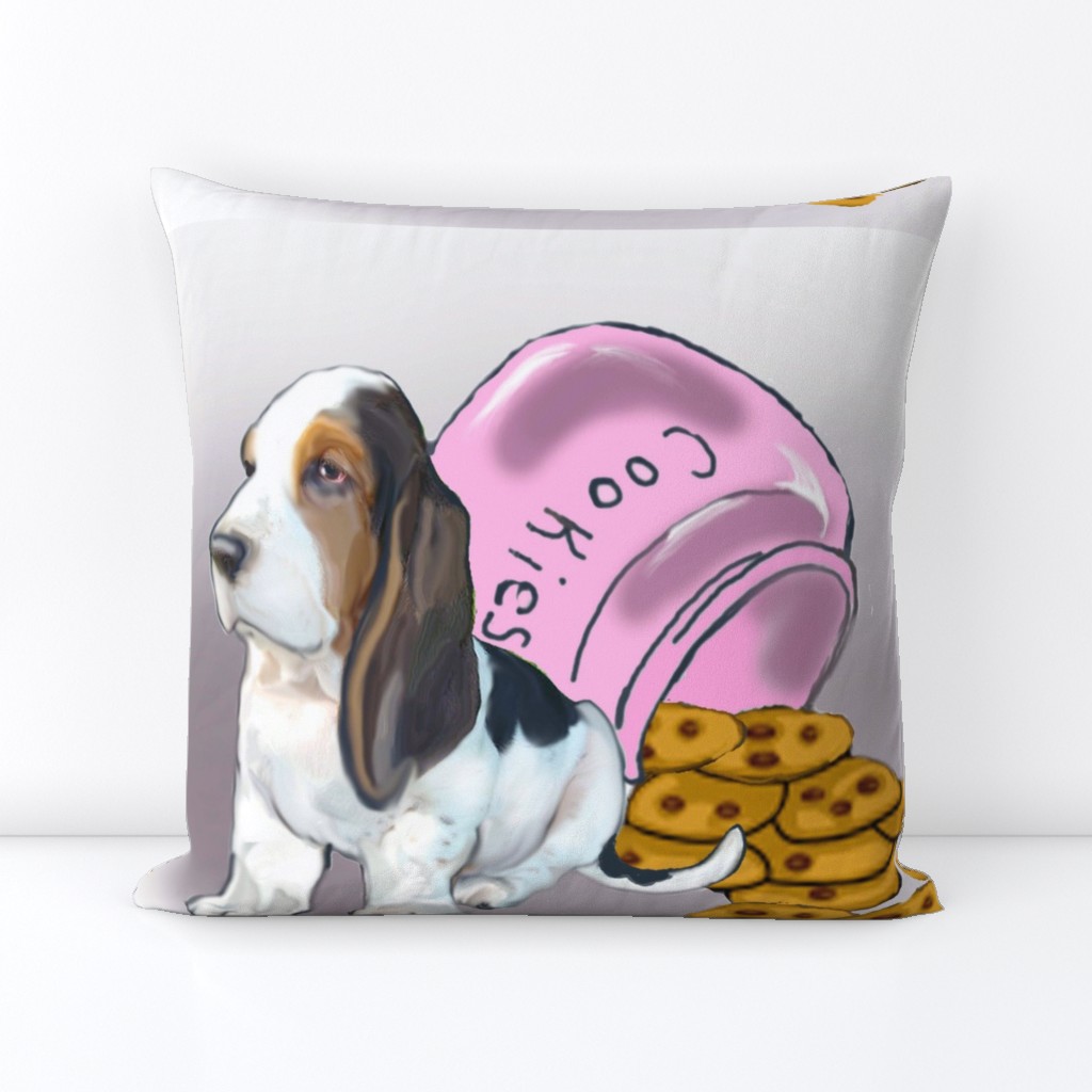 Basset Hound puppy dog fabric_cute puppy with cookies