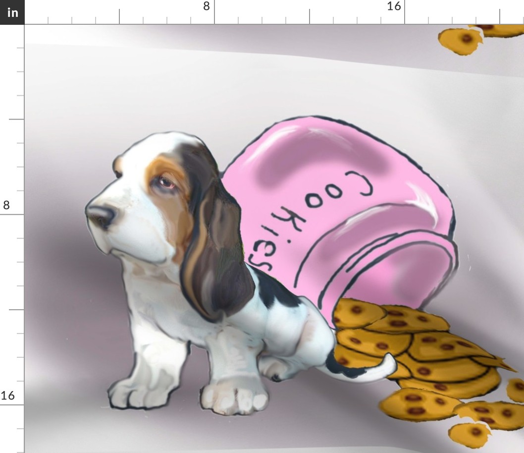 Basset Hound puppy dog fabric_cute puppy with cookies