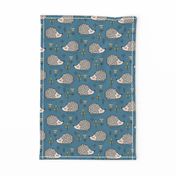 Hedgehog with Leaves and Flowers on Dark Blue Navy