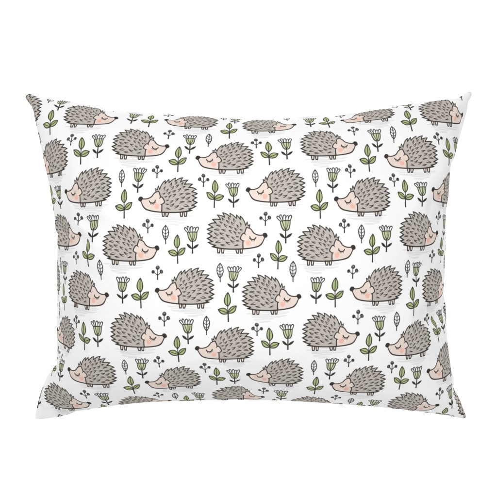 Hedgehog with Leaves and Flowers on White