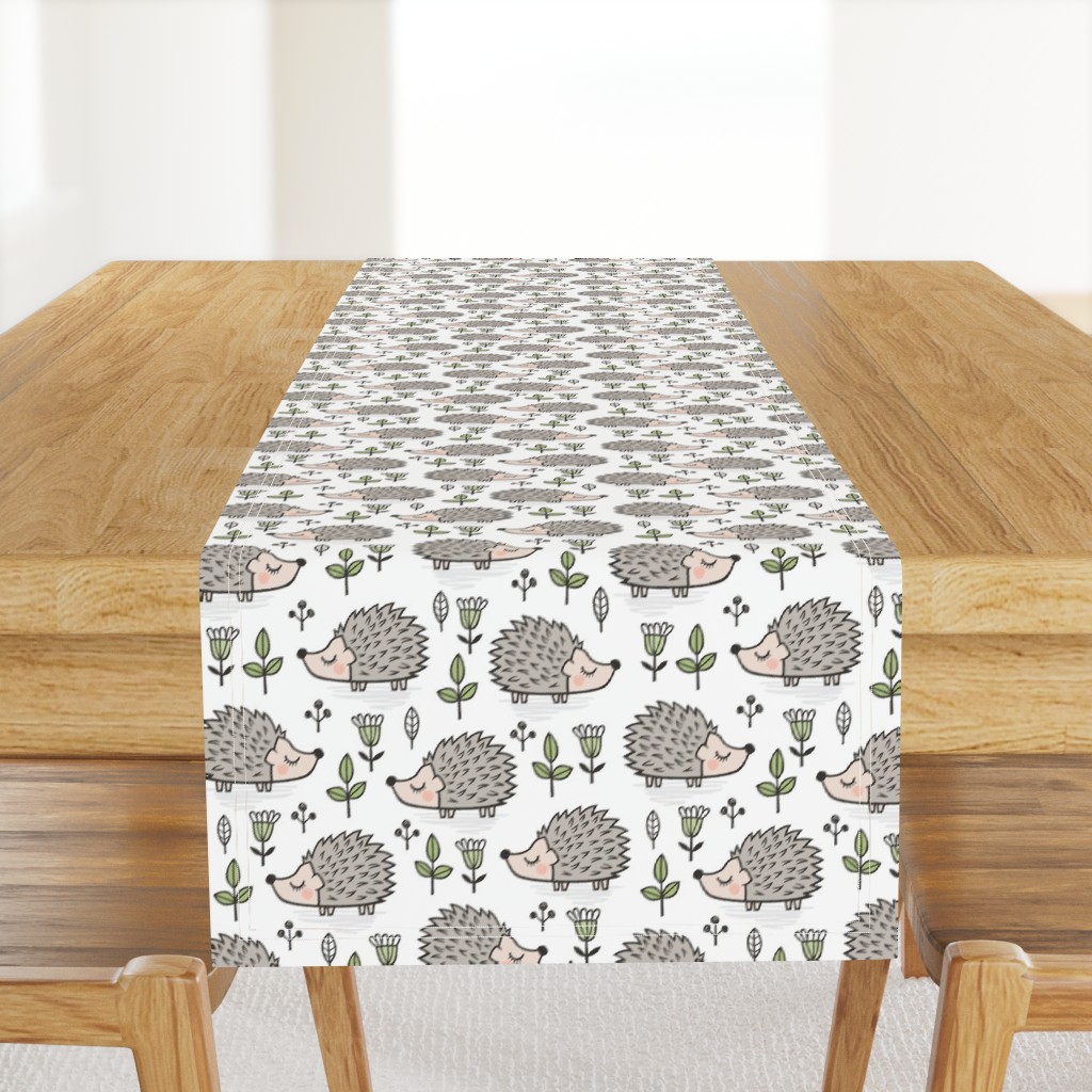 Hedgehog with Leaves and Flowers on White