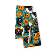  Large Scale / Spooky Vintage Cats And Pumpkins / Dark Blue 