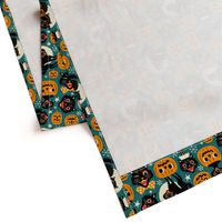  Large Scale / Spooky Vintage Cats And Pumpkins / Dark Blue 