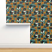  Large Scale / Spooky Vintage Cats And Pumpkins / Dark Blue 