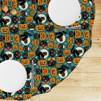  Large Scale / Spooky Vintage Cats And Pumpkins / Dark Blue 