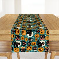  Large Scale / Spooky Vintage Cats And Pumpkins / Dark Blue 