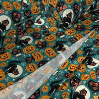  Large Scale / Spooky Vintage Cats And Pumpkins / Dark Blue 