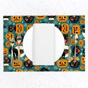  Large Scale / Spooky Vintage Cats And Pumpkins / Dark Blue 