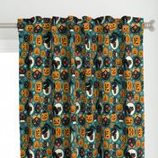  Large Scale / Spooky Vintage Cats And Pumpkins / Dark Blue 