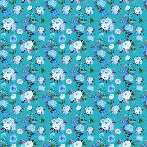 2" BLUE Watercolor Floral Bouquets on Blue