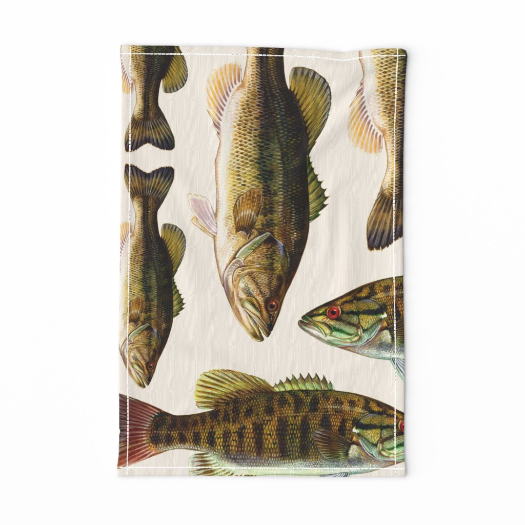 one yard of fish plushies - smallmouth bass and largemouth bass 