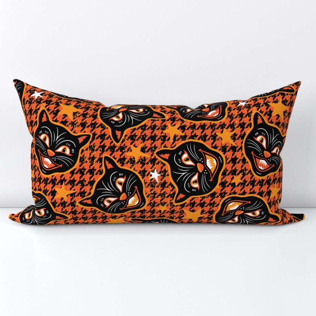 Enchanted Halloween Black Cat and Houndstooth