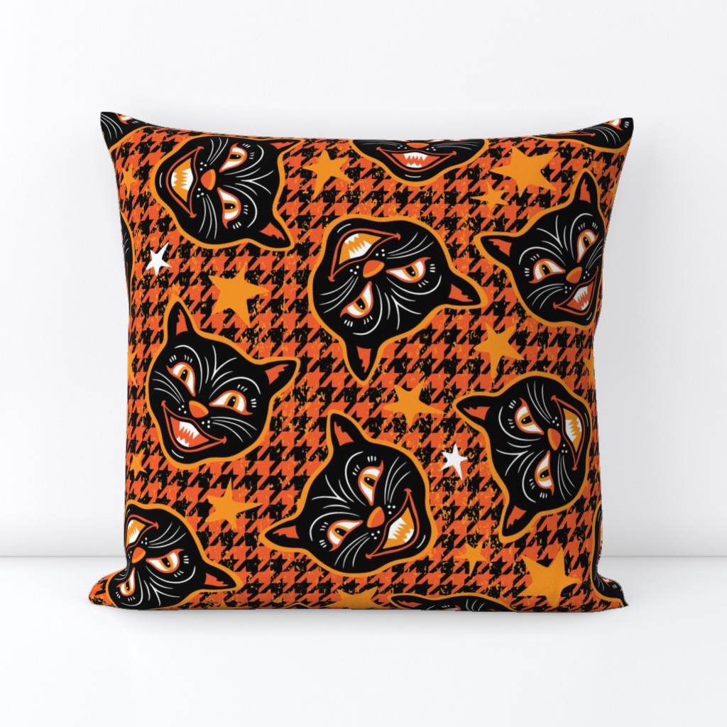 Enchanted Halloween Black Cat and Houndstooth